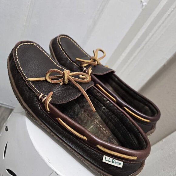 🌴LL Bean Mens Brown Handsewn Leather Moccasin Loafers Size 7✌️ - Picture 3 of 7